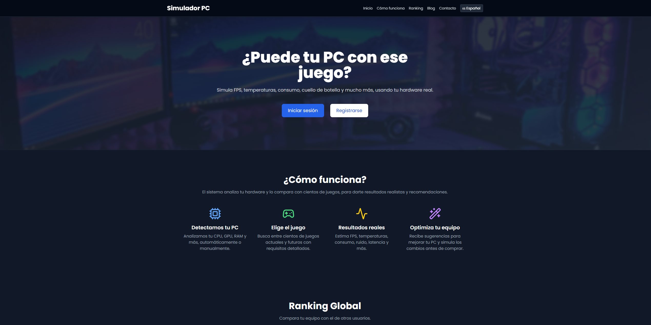 Saas de simulación de videojuegos para evaluar el rendimiento de tu pc